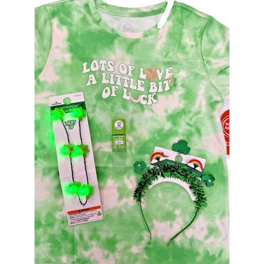 Lots Of Luck 4 Piece Set Tee Headband Necklace Polish GIRLS SIZE XL 14-16 NEW